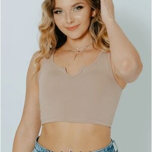 Klassy Network Tan Crop Top V-neck